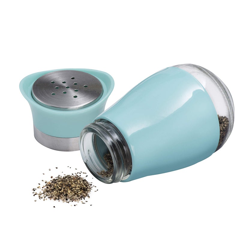 MITBAK Salt and Pepper Shakers (2-Pc. Set) Elegant w/Clear Glass Bottom | Compact Cooking, Kitchen and Dining Room Use | Classic, Refillable Design (Blue) - Image 2